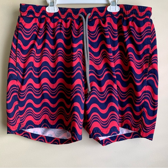 INC Men's Fuschia & navy blue mesh Wave pattern Swim Shorts board shorts size XL - Picture 2 of 7